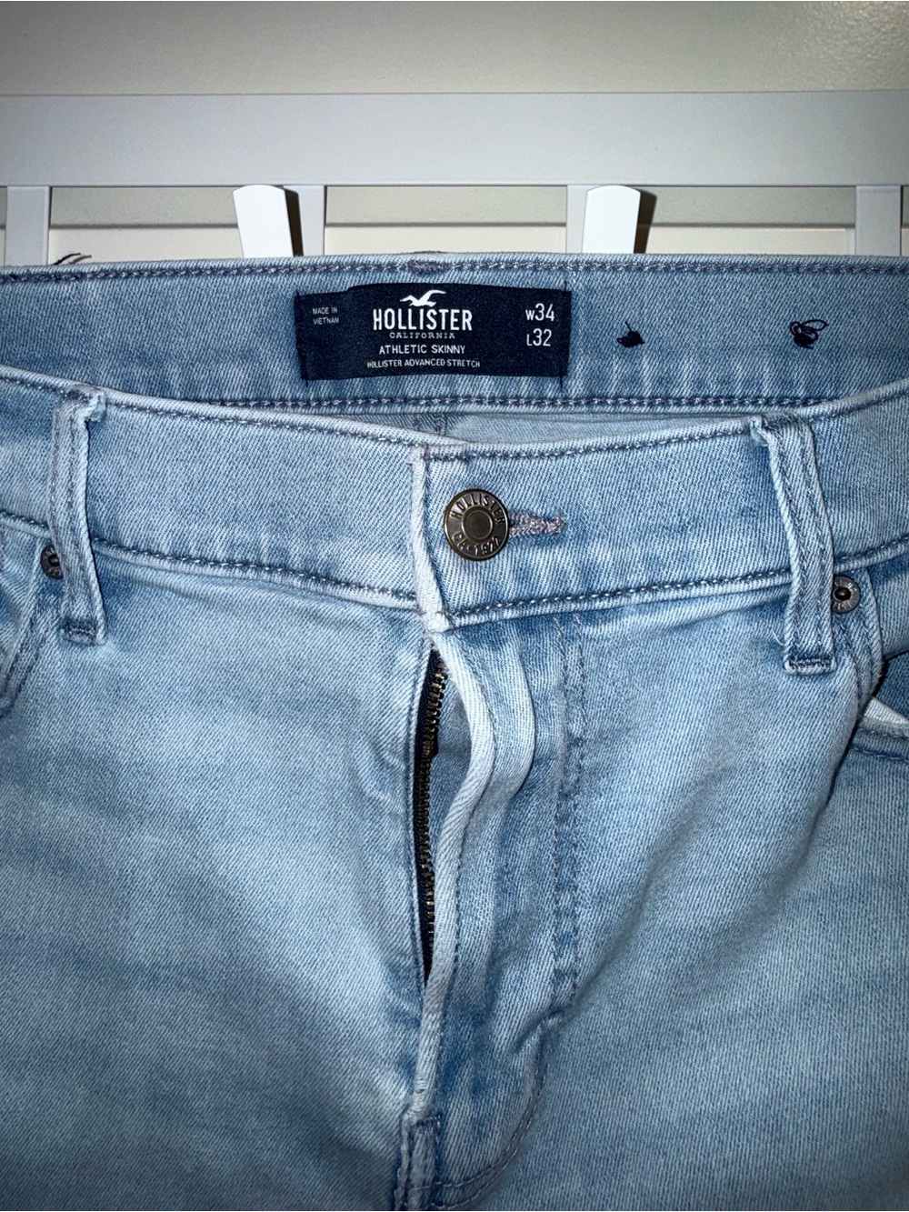 Hollister Men's Athletic Skinny Jeans in Light Blue Wash